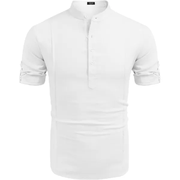 COOFANDY Men's Linen Henley Shirts Short Sleeve Casual Banded Collar Shirt Summer Beach Hippie T Shirts