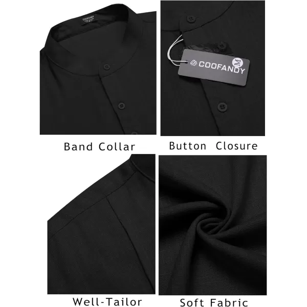 COOFANDY Men's Linen Henley Shirts Short Sleeve Casual Banded Collar Shirt Summer Beach Hippie T Shirts