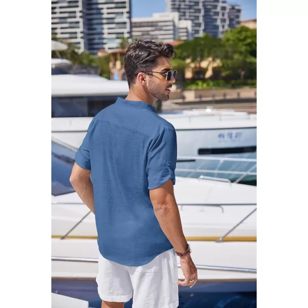 COOFANDY Men's Linen Henley Shirts Short Sleeve Casual Banded Collar Shirt Summer Beach Hippie T Shirts