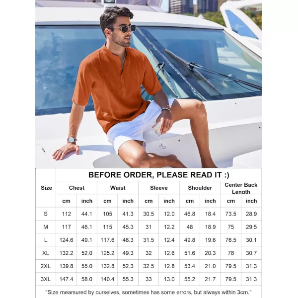 COOFANDY Men's Linen Henley Shirts Short Sleeve Casual Banded Collar Shirt Summer Beach Hippie T Shirts