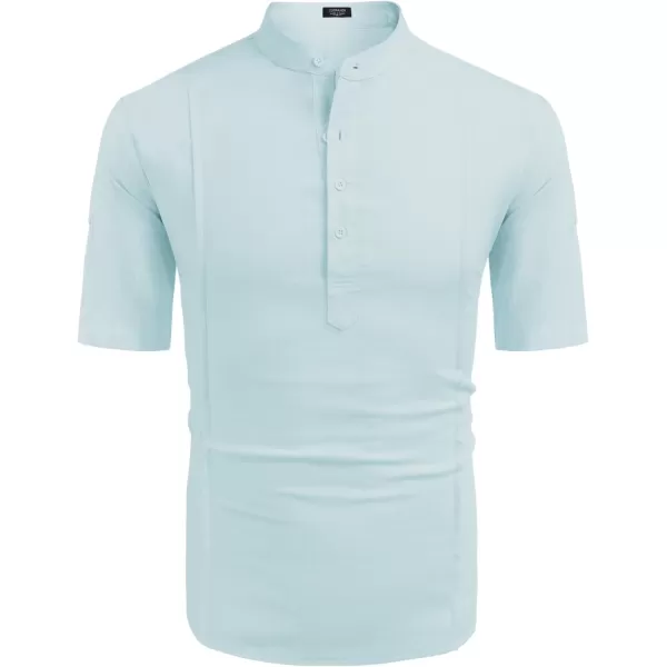 COOFANDY Men's Linen Henley Shirts Short Sleeve Casual Banded Collar Shirt Summer Beach Hippie T Shirts
