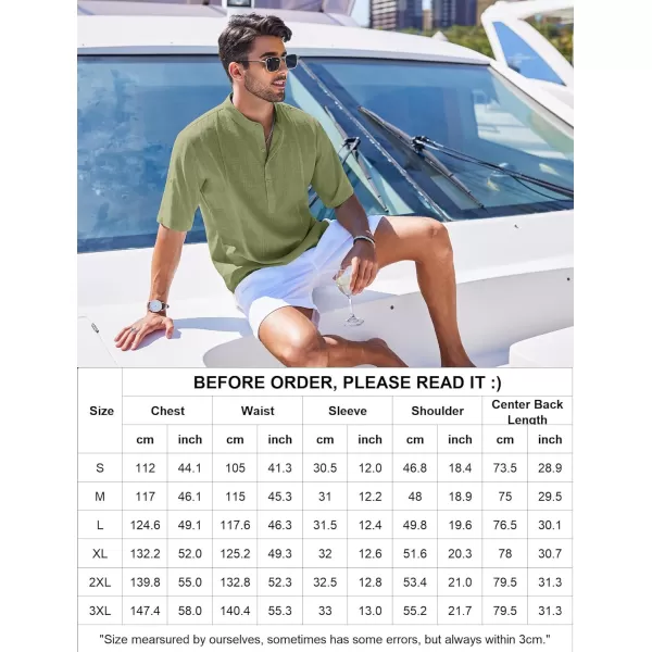 COOFANDY Men's Linen Henley Shirts Short Sleeve Casual Banded Collar Shirt Summer Beach Hippie T Shirts