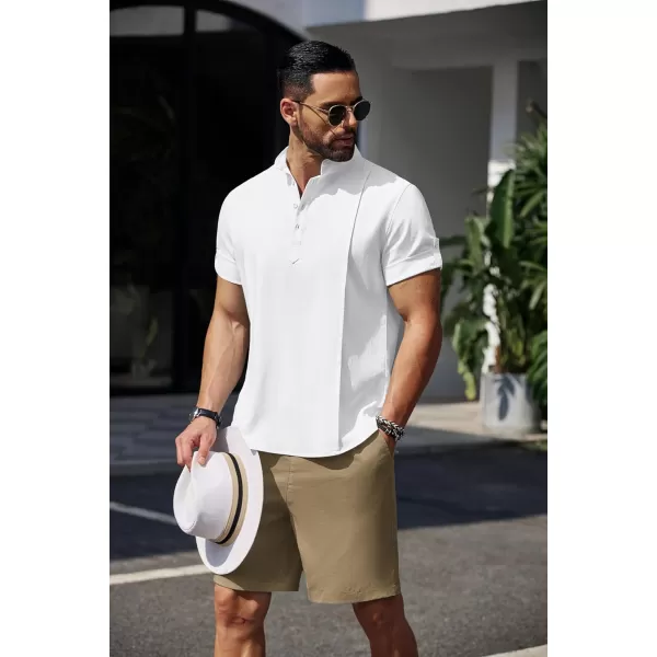 COOFANDY Men's Linen Henley Shirts Short Sleeve Casual Banded Collar Shirt Summer Beach Hippie T Shirts
