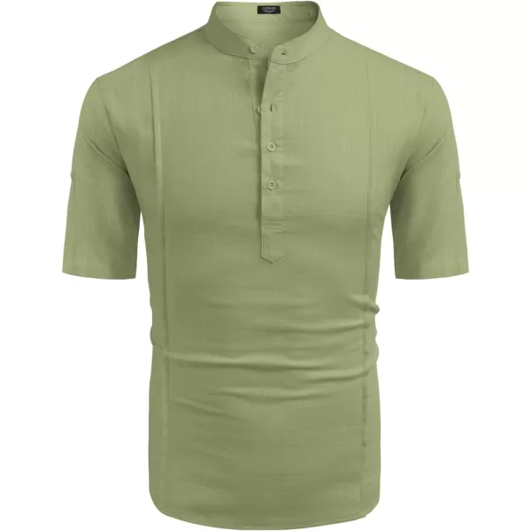 COOFANDY Men's Linen Henley Shirts Short Sleeve Casual Banded Collar Shirt Summer Beach Hippie T Shirts