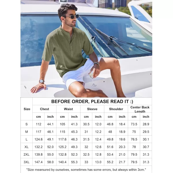 COOFANDY Men's Linen Henley Shirts Short Sleeve Casual Banded Collar Shirt Summer Beach Hippie T Shirts