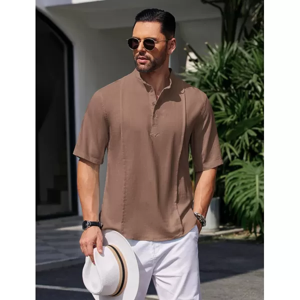 COOFANDY Men's Linen Henley Shirts Short Sleeve Casual Banded Collar Shirt Summer Beach Hippie T Shirts