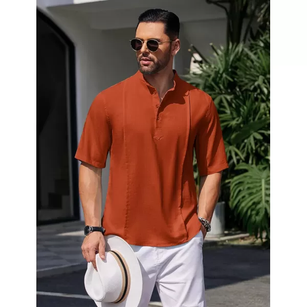 COOFANDY Men's Linen Henley Shirts Short Sleeve Casual Banded Collar Shirt Summer Beach Hippie T Shirts