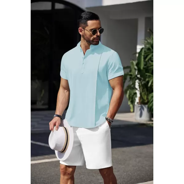 COOFANDY Men's Linen Henley Shirts Short Sleeve Casual Banded Collar Shirt Summer Beach Hippie T Shirts