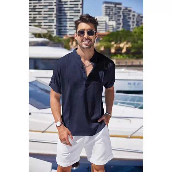COOFANDY Men's Linen Henley Shirts Short Sleeve Casual Banded Collar Shirt Summer Beach Hippie T Shirts