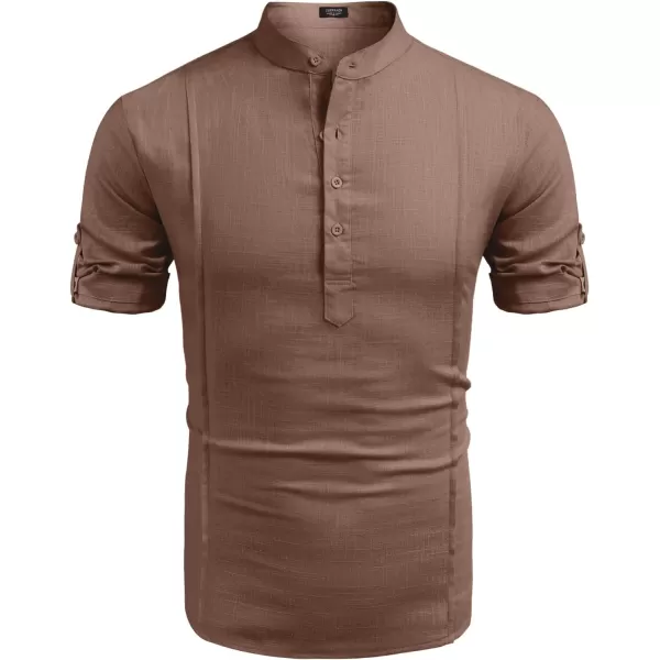 COOFANDY Men's Linen Henley Shirts Short Sleeve Casual Banded Collar Shirt Summer Beach Hippie T Shirts