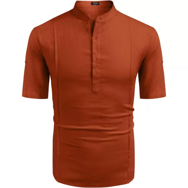 COOFANDY Men's Linen Henley Shirts Short Sleeve Casual Banded Collar Shirt Summer Beach Hippie T Shirts