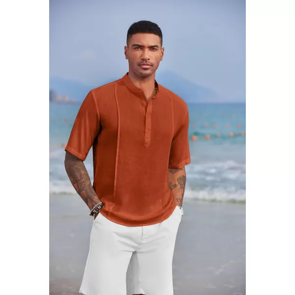 COOFANDY Men's Linen Henley Shirts Short Sleeve Casual Banded Collar Shirt Summer Beach Hippie T Shirts