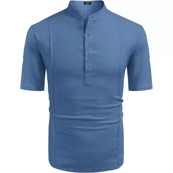 COOFANDY Men's Linen Henley Shirts Short Sleeve Casual Banded Collar Shirt Summer Beach Hippie T Shirts