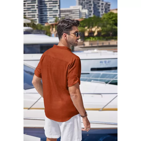 COOFANDY Men's Linen Henley Shirts Short Sleeve Casual Banded Collar Shirt Summer Beach Hippie T Shirts