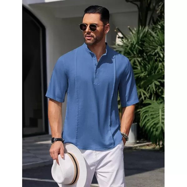 COOFANDY Men's Linen Henley Shirts Short Sleeve Casual Banded Collar Shirt Summer Beach Hippie T Shirts