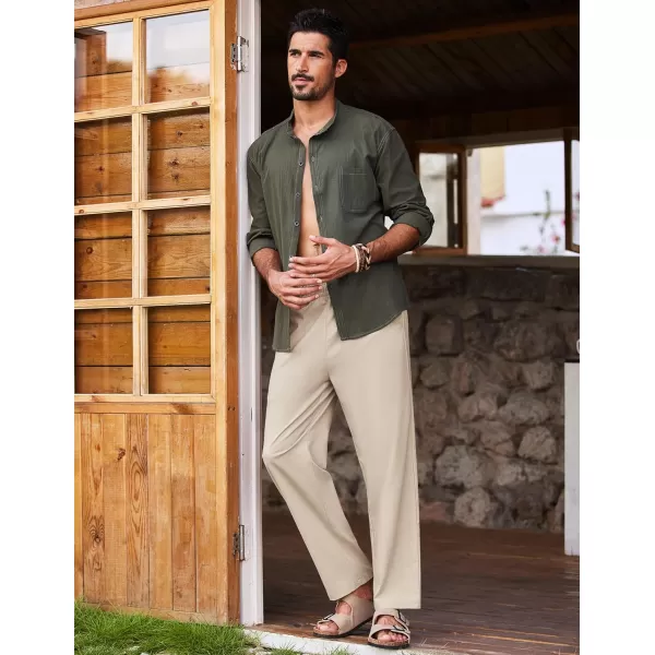 COOFANDY Mens Linen Pants Beach Drawstring Elastic Waist Summer Casual Trousers