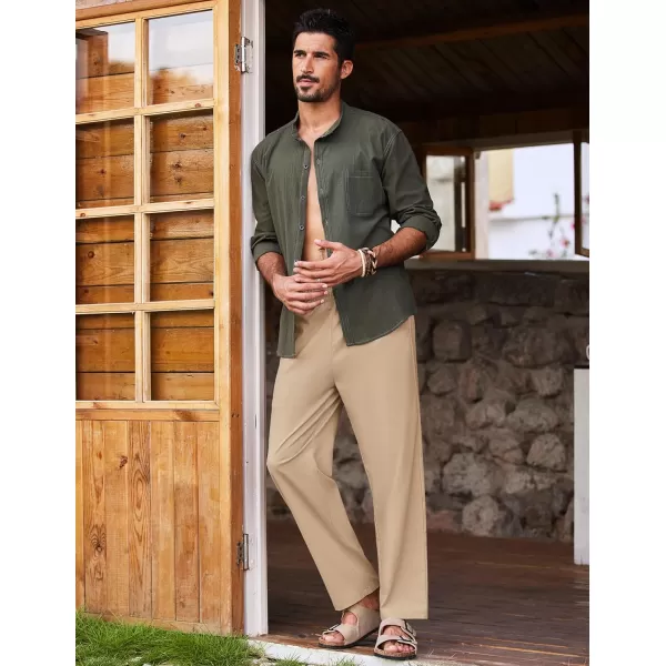 COOFANDY Mens Linen Pants Beach Drawstring Elastic Waist Summer Casual Trousers