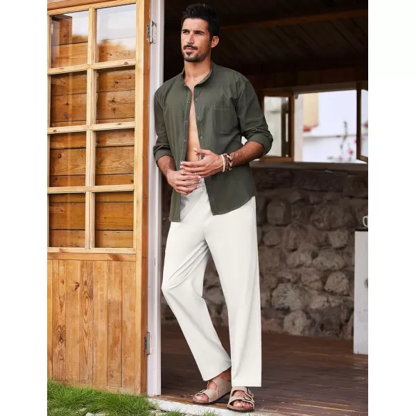 COOFANDY Mens Linen Pants Beach Drawstring Elastic Waist Summer Casual Trousers