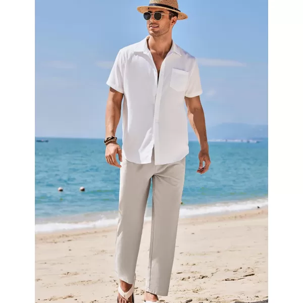 COOFANDY Mens Linen Pants Beach Drawstring Elastic Waist Summer Casual Trousers