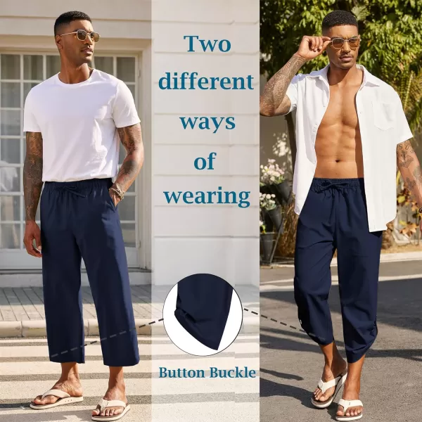 COOFANDY Mens Linen Pants Casual Elastic Waist Pants Loose Fit Beach Yoga Capri Pants