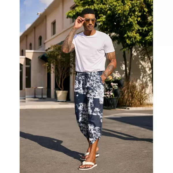 COOFANDY Mens Linen Pants Casual Elastic Waist Pants Loose Fit Beach Yoga Capri Pants