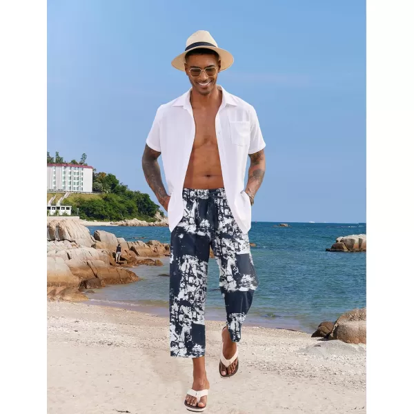 COOFANDY Mens Linen Pants Casual Elastic Waist Pants Loose Fit Beach Yoga Capri Pants
