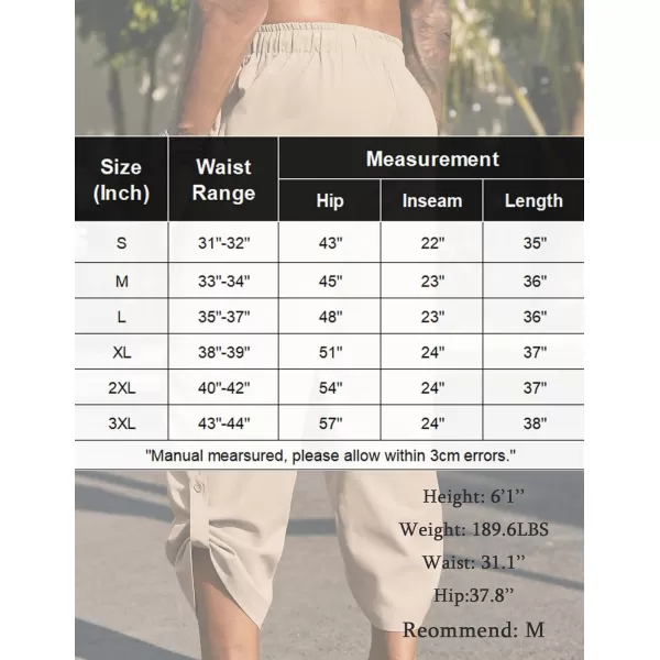 COOFANDY Mens Linen Pants Casual Elastic Waist Pants Loose Fit Beach Yoga Capri Pants