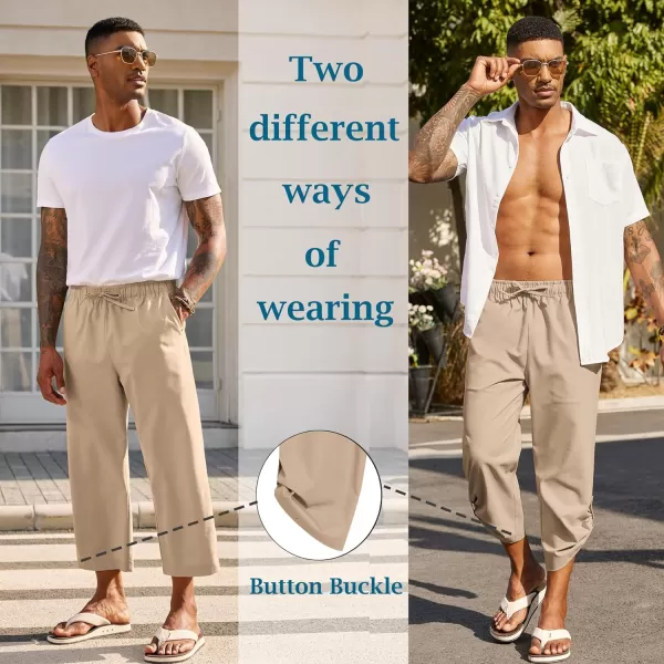 COOFANDY Mens Linen Pants Casual Elastic Waist Pants Loose Fit Beach Yoga Capri Pants