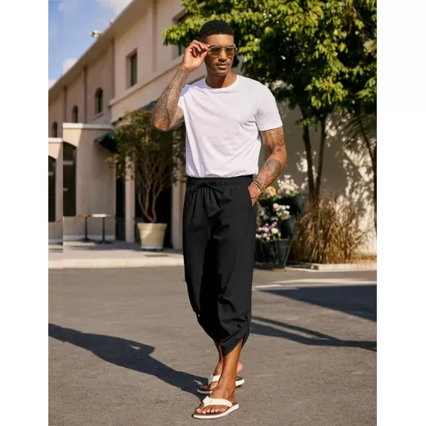 COOFANDY Mens Linen Pants Casual Elastic Waist Pants Loose Fit Beach Yoga Capri Pants