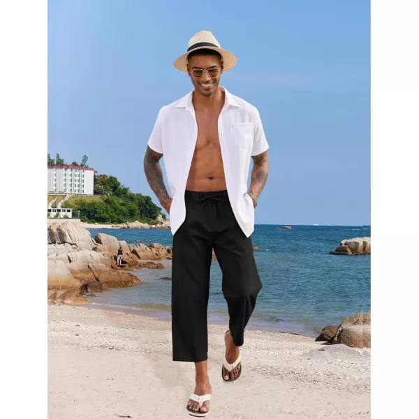 COOFANDY Mens Linen Pants Casual Elastic Waist Pants Loose Fit Beach Yoga Capri Pants