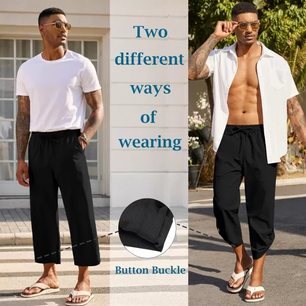 COOFANDY Mens Linen Pants Casual Elastic Waist Pants Loose Fit Beach Yoga Capri Pants