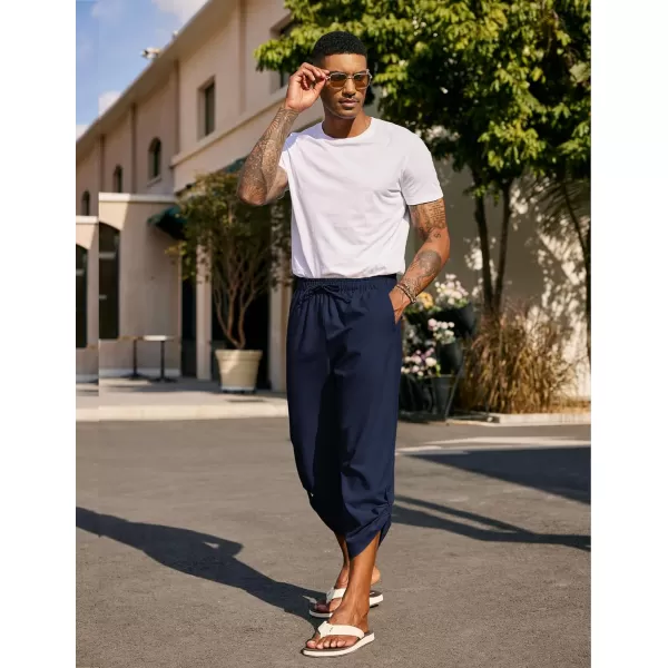 COOFANDY Mens Linen Pants Casual Elastic Waist Pants Loose Fit Beach Yoga Capri Pants