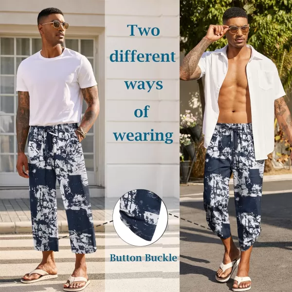 COOFANDY Mens Linen Pants Casual Elastic Waist Pants Loose Fit Beach Yoga Capri Pants