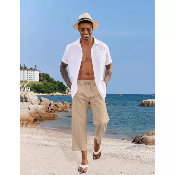 COOFANDY Mens Linen Pants Casual Elastic Waist Pants Loose Fit Beach Yoga Capri Pants