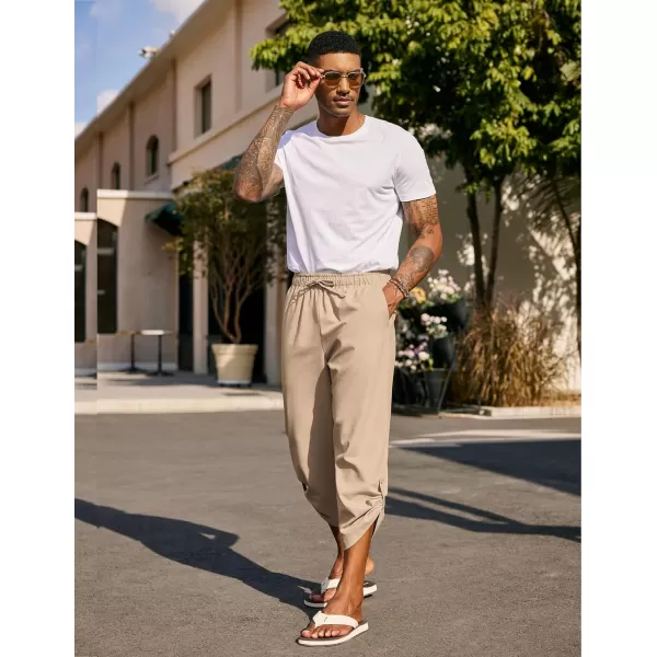 COOFANDY Mens Linen Pants Casual Elastic Waist Pants Loose Fit Beach Yoga Capri Pants
