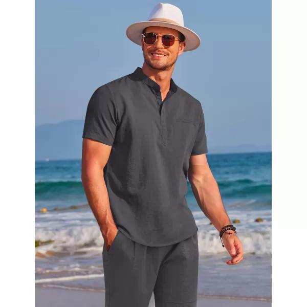 COOFANDY Men's Linen Sets 2 Piece Outfits Short Sleeve Henley Shirts and Shorts Summer Beach Yoga Pants Set