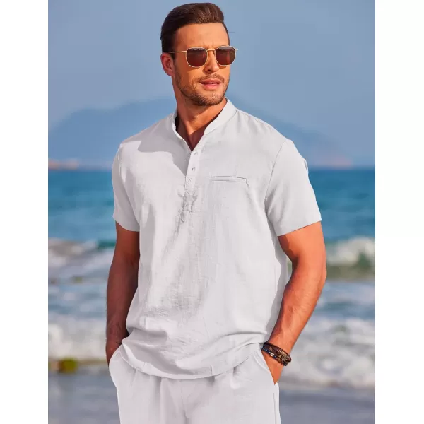 COOFANDY Men's Linen Sets 2 Piece Outfits Short Sleeve Henley Shirts and Shorts Summer Beach Yoga Pants Set