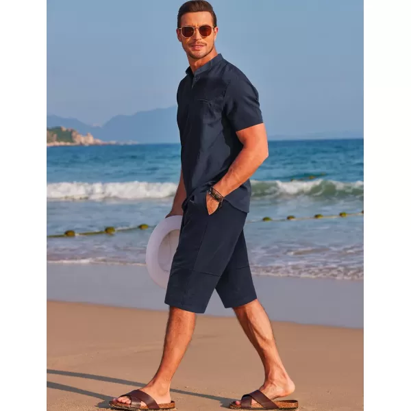COOFANDY Men's Linen Sets 2 Piece Outfits Short Sleeve Henley Shirts and Shorts Summer Beach Yoga Pants Set