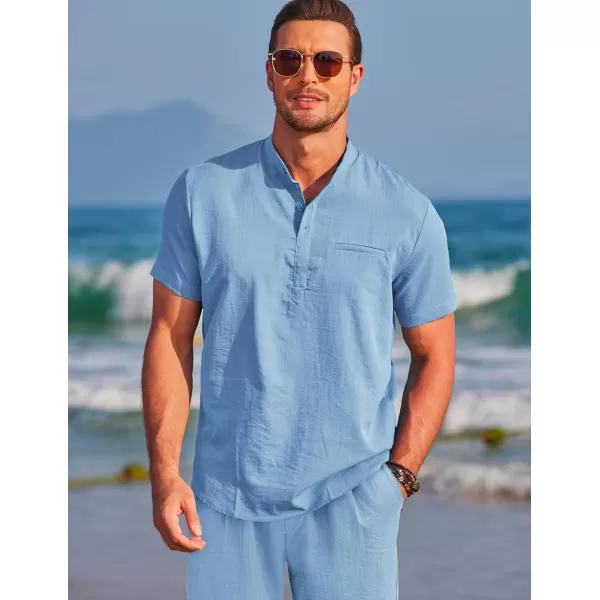 COOFANDY Men's Linen Sets 2 Piece Outfits Short Sleeve Henley Shirts and Shorts Summer Beach Yoga Pants Set