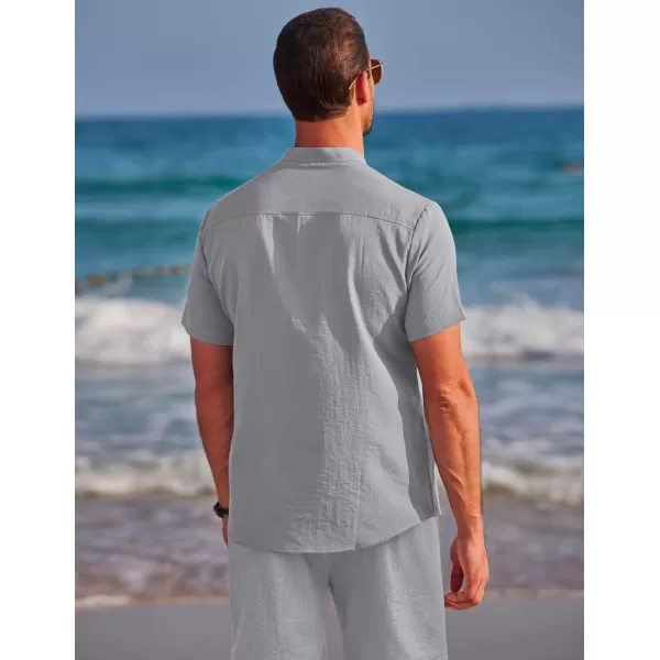 COOFANDY Men's Linen Sets 2 Piece Outfits Short Sleeve Henley Shirts and Shorts Summer Beach Yoga Pants Set