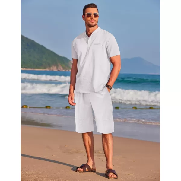 COOFANDY Men's Linen Sets 2 Piece Outfits Short Sleeve Henley Shirts and Shorts Summer Beach Yoga Pants Set
