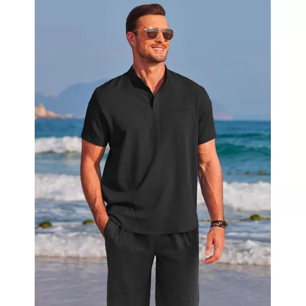 COOFANDY Men's Linen Sets 2 Piece Outfits Short Sleeve Henley Shirts and Shorts Summer Beach Yoga Pants Set