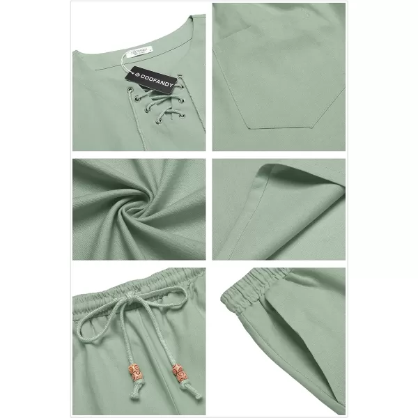 COOFANDY Mens Linen Sets Outfits 2 Piece Beach Drawstring Tank Tops Sleeveless Shirt Matching Shorts Set Hippie Wedding