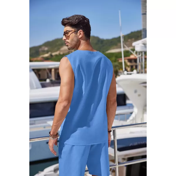 COOFANDY Mens Linen Sets Outfits 2 Piece Beach Drawstring Tank Tops Sleeveless Shirt Matching Shorts Set Hippie Wedding