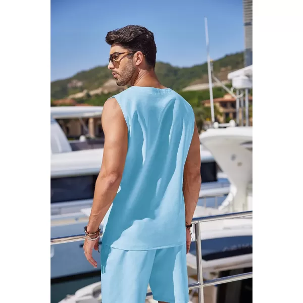 COOFANDY Mens Linen Sets Outfits 2 Piece Beach Drawstring Tank Tops Sleeveless Shirt Matching Shorts Set Hippie Wedding