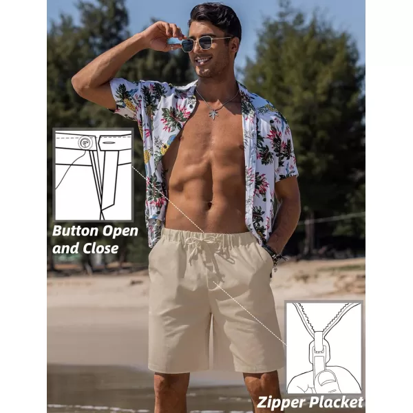 COOFANDY Men’s Linen Short Elastic Waist Drawstring Casual Summer Beach Shorts