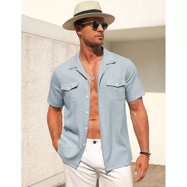 COOFANDY Men's Linen Short Sleeve Button Down Shirt Casual Cuban Collar Summer Beach Shirts Vacation Essentials