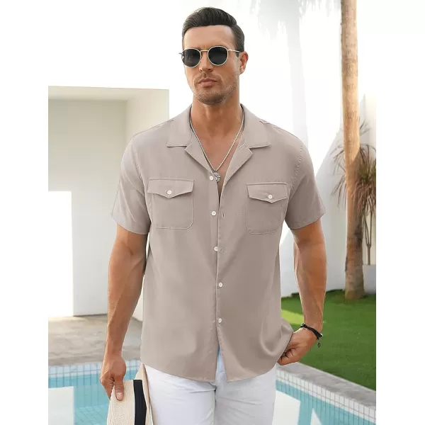 COOFANDY Men's Linen Short Sleeve Button Down Shirt Casual Cuban Collar Summer Beach Shirts Vacation Essentials