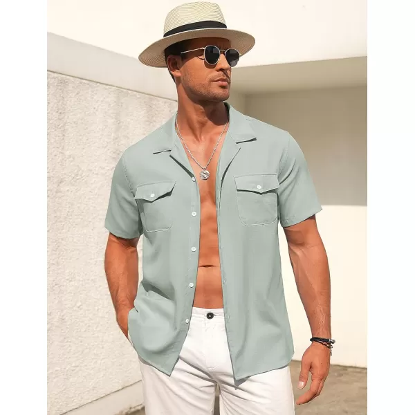 COOFANDY Men's Linen Short Sleeve Button Down Shirt Casual Cuban Collar Summer Beach Shirts Vacation Essentials