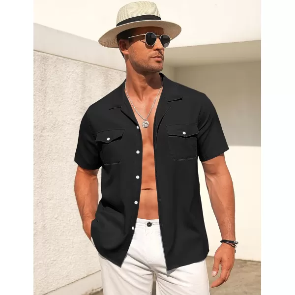 COOFANDY Men's Linen Short Sleeve Button Down Shirt Casual Cuban Collar Summer Beach Shirts Vacation Essentials
